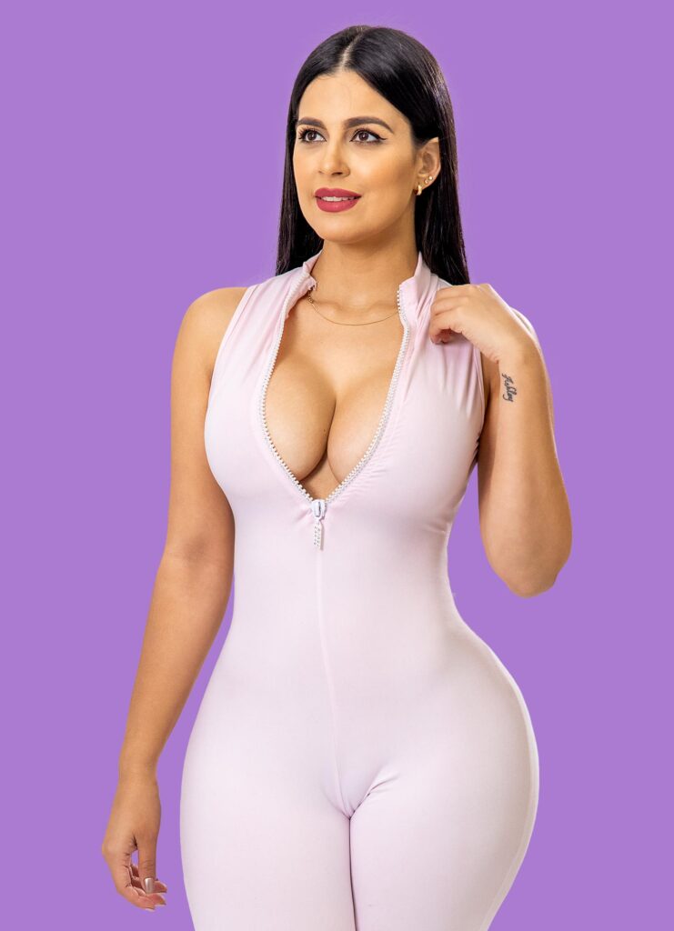 woman in bodysuit with breast lift surgery